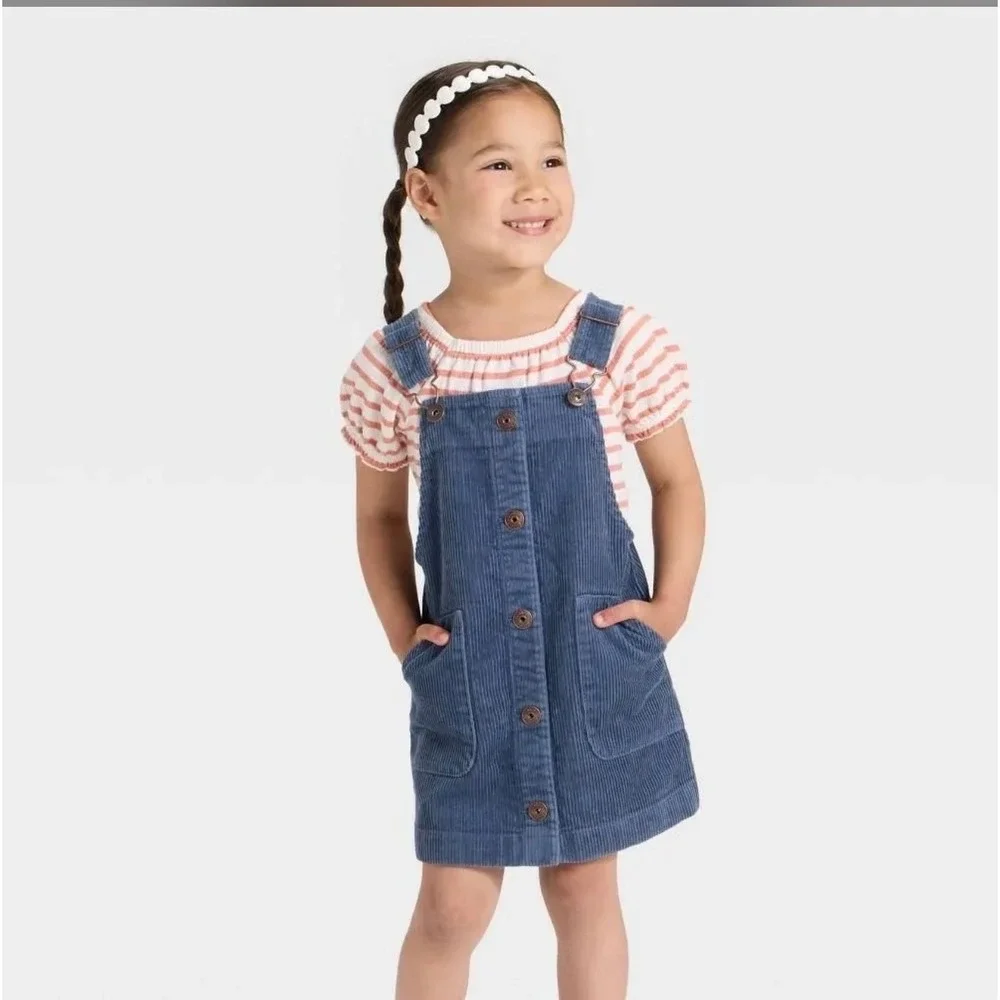OshKosh Girls Corduroy Pinafore‎ Dress Blue Jumper Overall NWT Size 4T